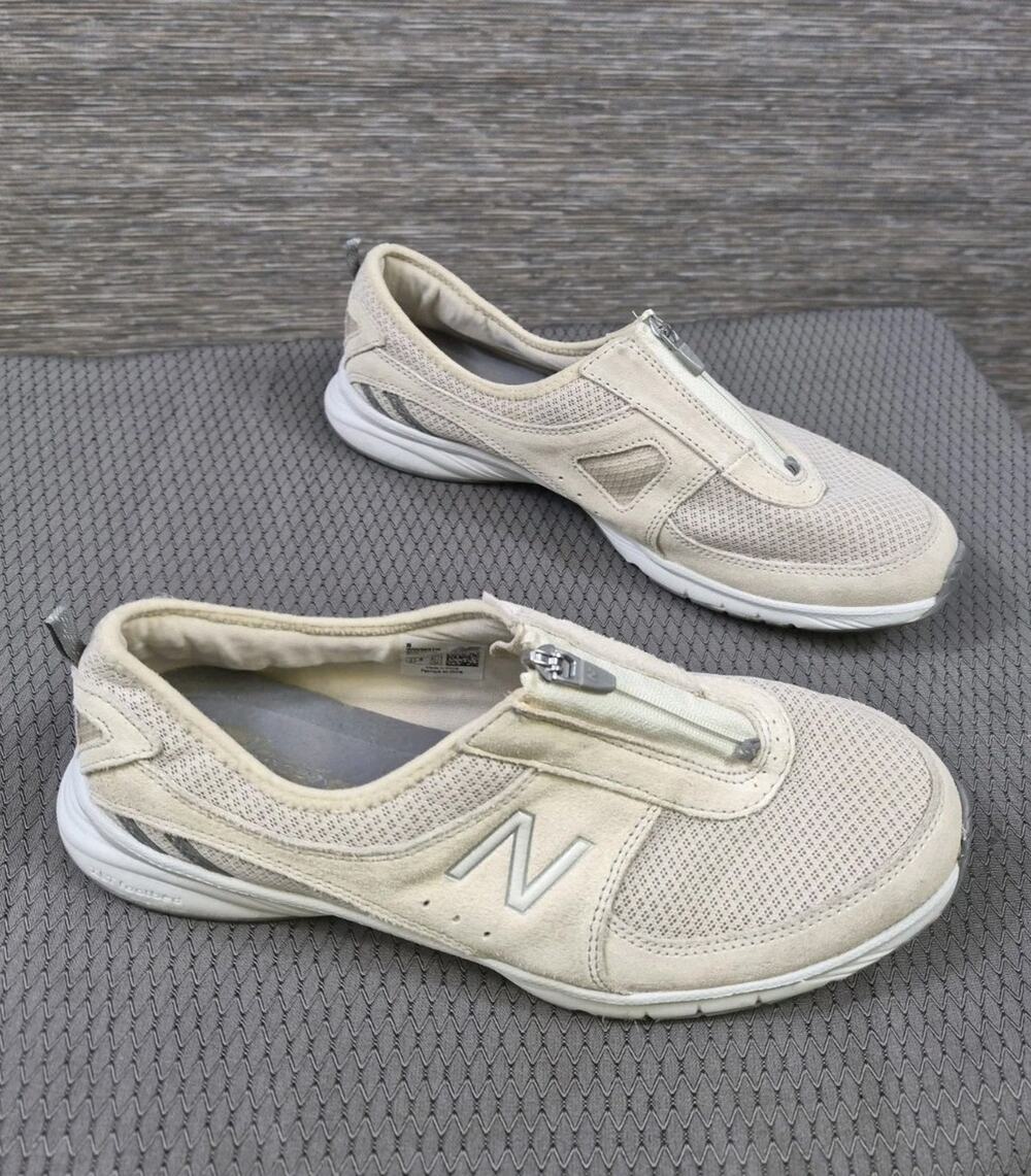 New Balance Women 10B Med Everlight WW565TN Walking Shoes Zip Mesh Beige Leather